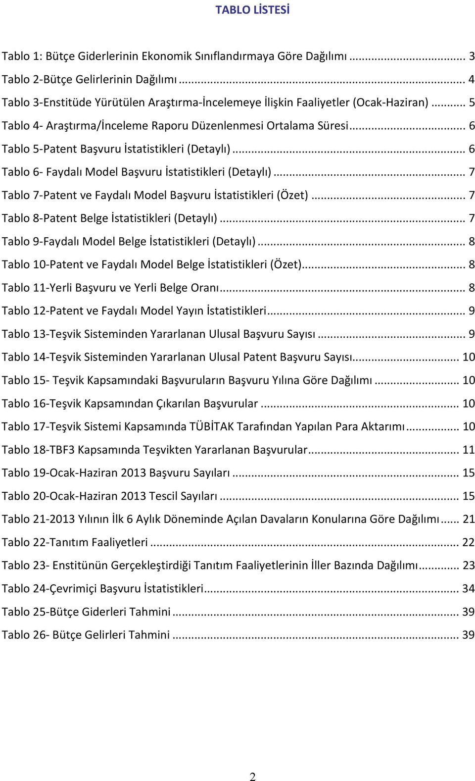 .. 6 Tablo 5 Patent Başvuru İstatistikleri (Detaylı)... 6 Tablo 6 Faydalı Model Başvuru İstatistikleri (Detaylı)... 7 Tablo 7 Patent ve Faydalı Model Başvuru İstatistikleri (Özet).