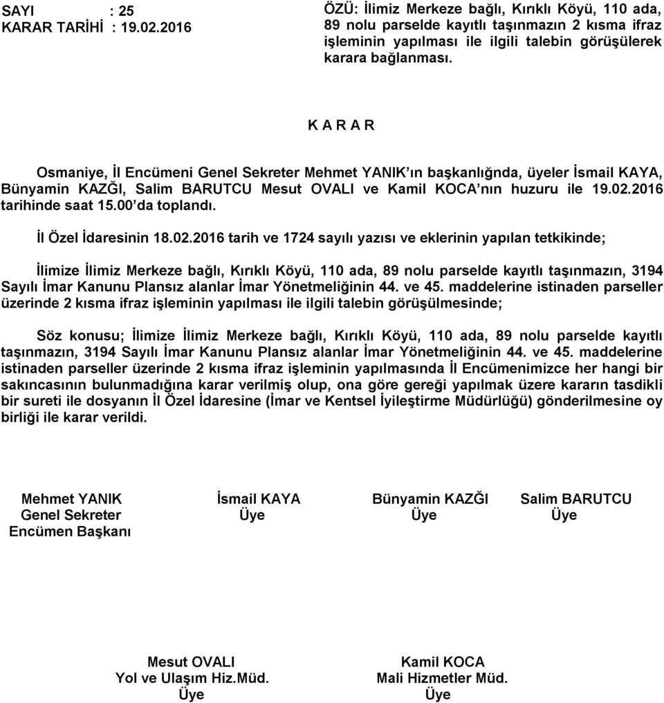 2016 İl Özel İdaresinin 18.02.