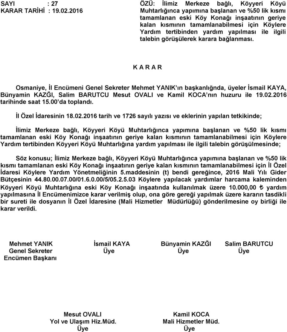 2016 İl Özel İdaresinin 18.02.