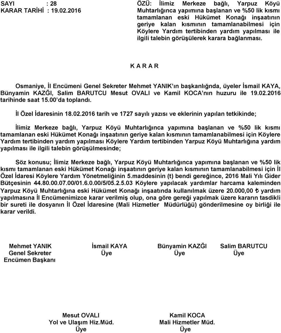 2016 İl Özel İdaresinin 18.02.