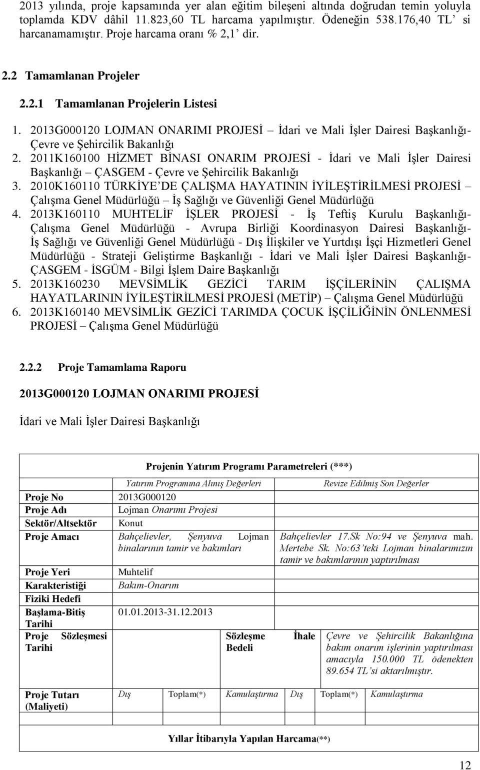 2013G000120 LOJMAN ONARIMI PROJESİ İdari ve Mali İşler Dairesi Başkanlığı- Çevre ve Şehircilik Bakanlığı 2.