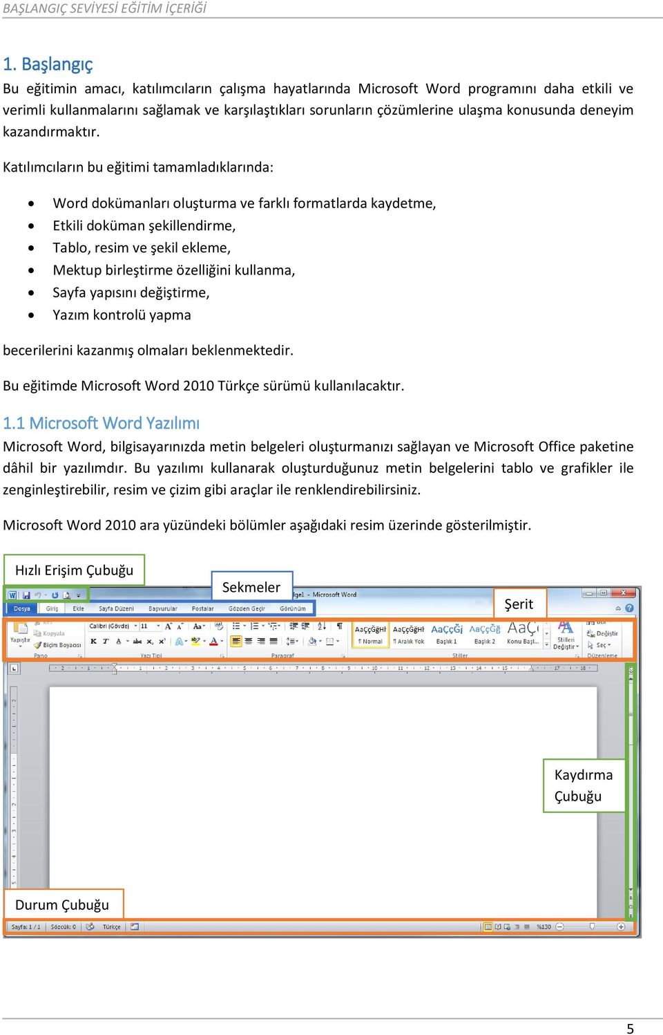 Katılımcıların bu eğitimi tamamladıklarında: Word dokümanları oluşturma ve farklı formatlarda kaydetme, Etkili doküman şekillendirme, Tablo, resim ve şekil ekleme, Mektup birleştirme özelliğini