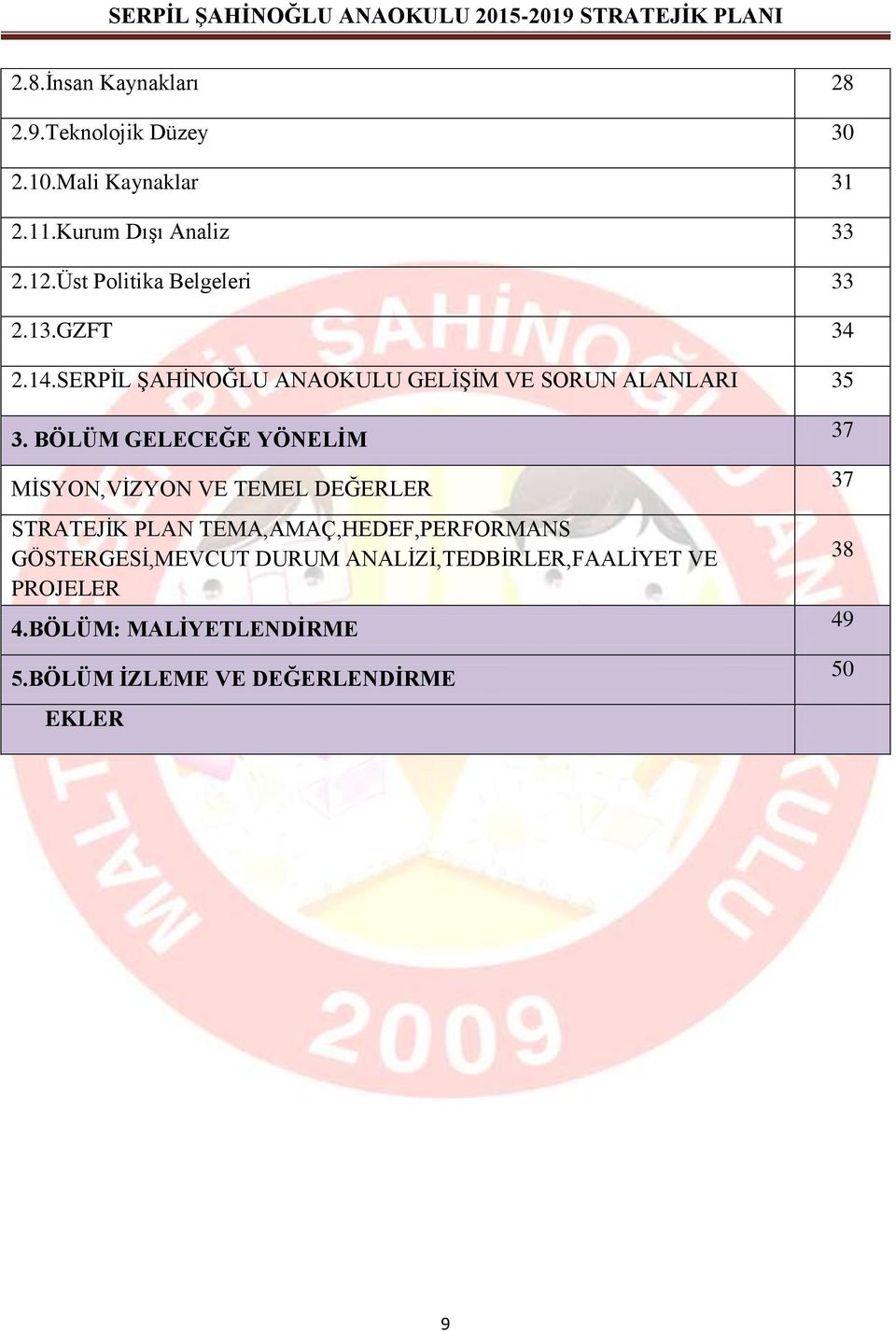 BÖLÜM GELECEĞE YÖNELİM MİSYON,VİZYON VE TEMEL DEĞERLER STRATEJİK PLAN TEMA,AMAÇ,HEDEF,PERFORMANS