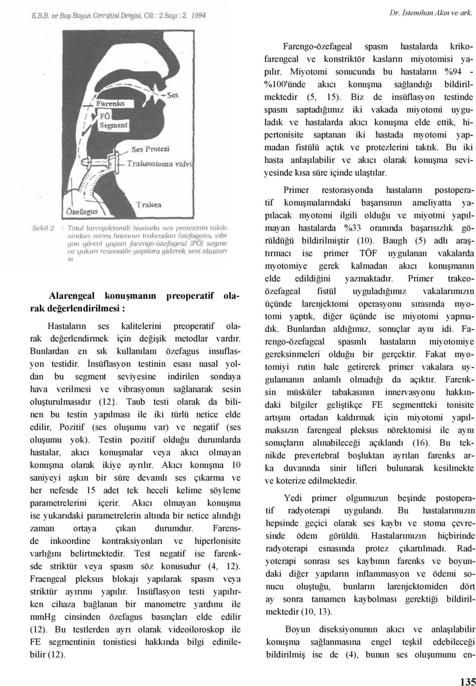 Biz de insüflasyon testinde spasm saptadığımız iki vakada miyotomi uyguladık ve hastalarda akıcı konuşma elde ettik, hipertonisite saptanan iki hastada myotomi yapmadan fistülü açtık ve protezlerini