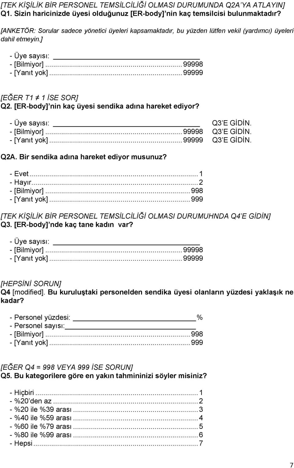 [ER-body] nin kaç üyesi sendika adına hareket ediyor? - Üye sayısı: Q3 E GİDİN. - [Bilmiyor]... 99998 Q3 E GİDİN. - [Yanıt yok]... 99999 Q3 E GİDİN. Q2A. Bir sendika adına hareket ediyor musunuz?