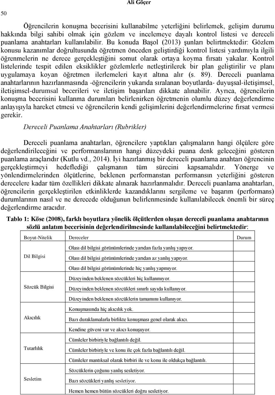 Bu konuda Başol (2013) şunları belirtmektedir: Gözlem konusu kazanımlar doğrultusunda öğretmen önceden geliştirdiği kontrol listesi yardımıyla ilgili öğrenmelerin ne derece gerçekleştiğini somut