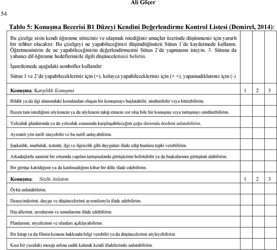 3. Sütuna da yabancı dil öğrenme hedeflerinizle ilgili düşüncelerinizi belirtin.