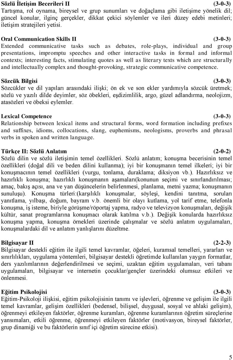 Oral Communication Skills II (3-0-3) Extended communicative tasks such as debates, role-plays, individual and group presentations, impromptu speeches and other interactive tasks in formal and