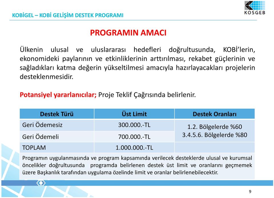 Destek Türü Üst Limit Destek Oranları Geri Ödemesiz 300.000.