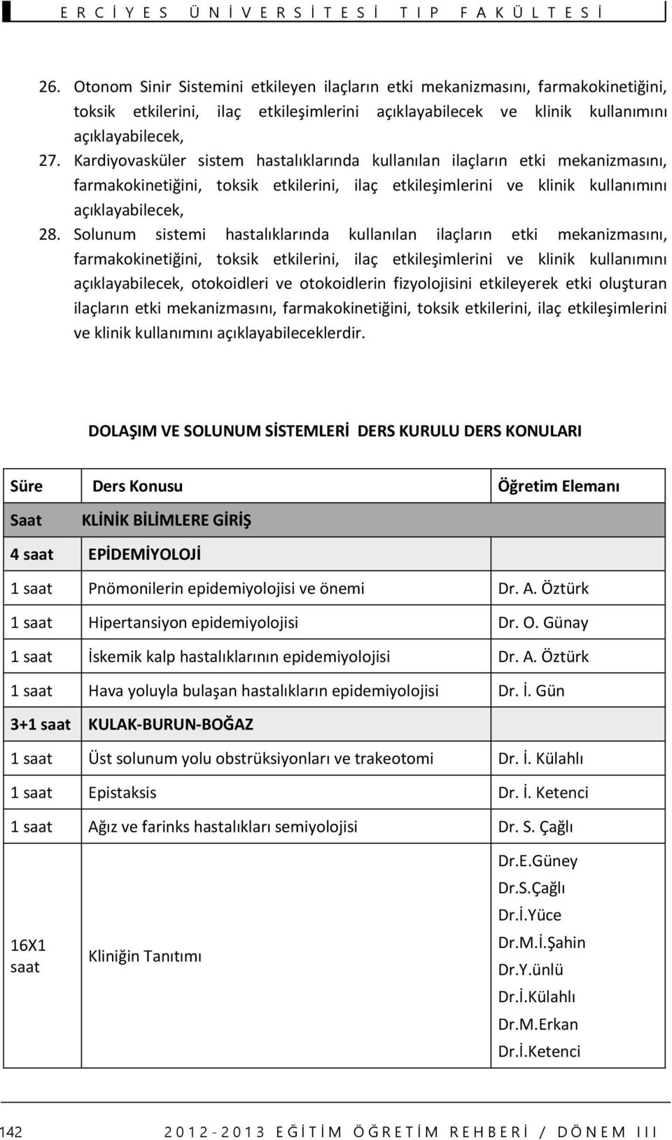 Solunum sistemi hastalıklarında kullanılan ilaçların etki mekanizmasını, farmakokinetiğini, toksik etkilerini, ilaç etkileşimlerini ve klinik kullanımını açıklayabilecek, otokoidleri ve otokoidlerin