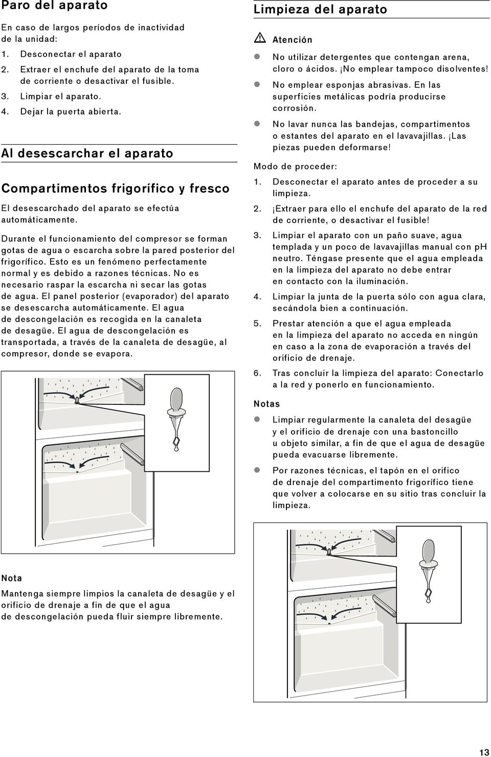 Durante el funcionamiento del compresor se forman gotas de agua o escarcha sobre la pared posterior del frigorífico. Esto es un fenómeno perfectamente normal y es debido a razones técnicas.