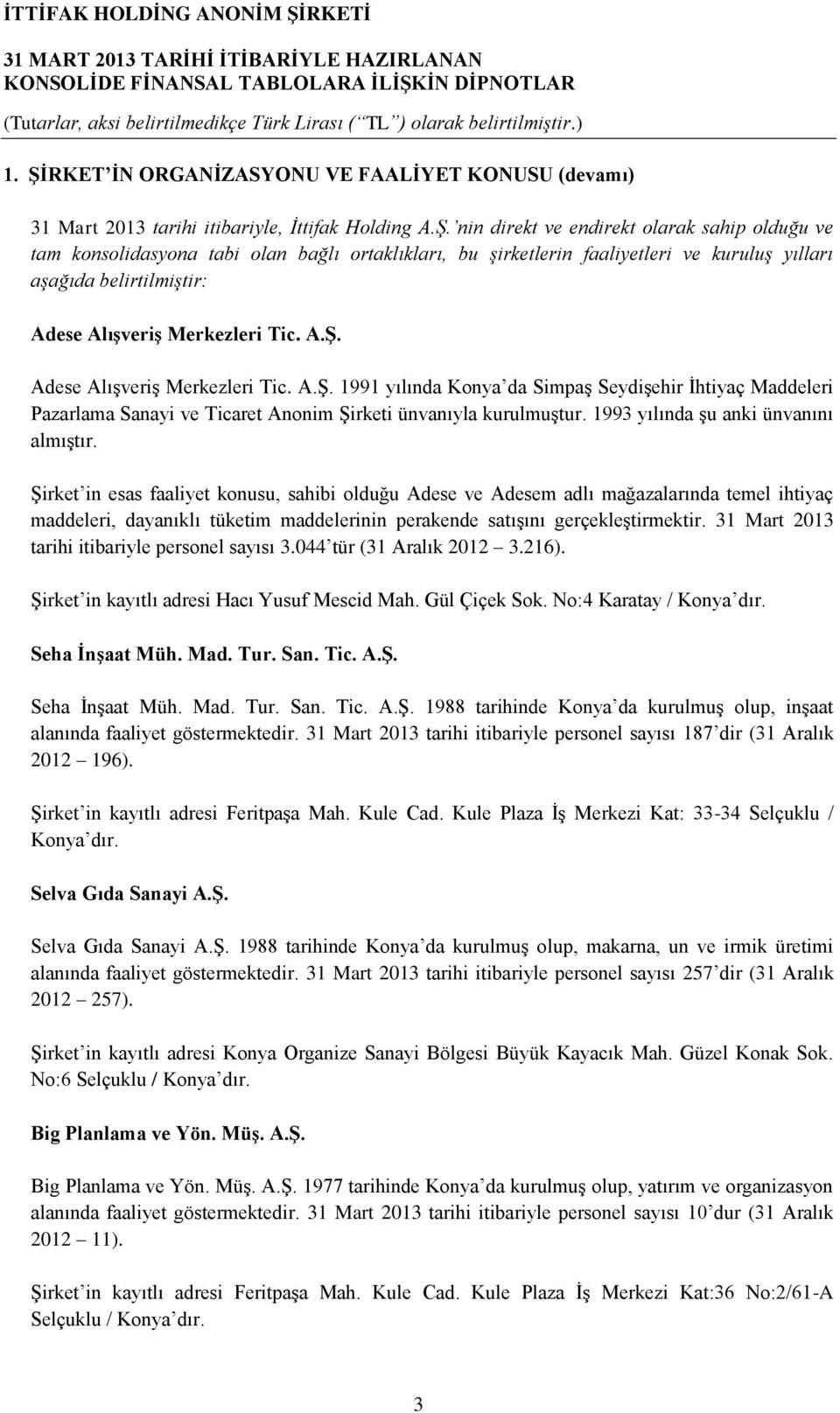 Adese Alışveriş Merkezleri Tic. A.Ş. 1991 yılında Konya da Simpaş Seydişehir İhtiyaç Maddeleri Pazarlama Sanayi ve Ticaret Anonim Şirketi ünvanıyla kurulmuştur. 1993 yılında şu anki ünvanını almıştır.