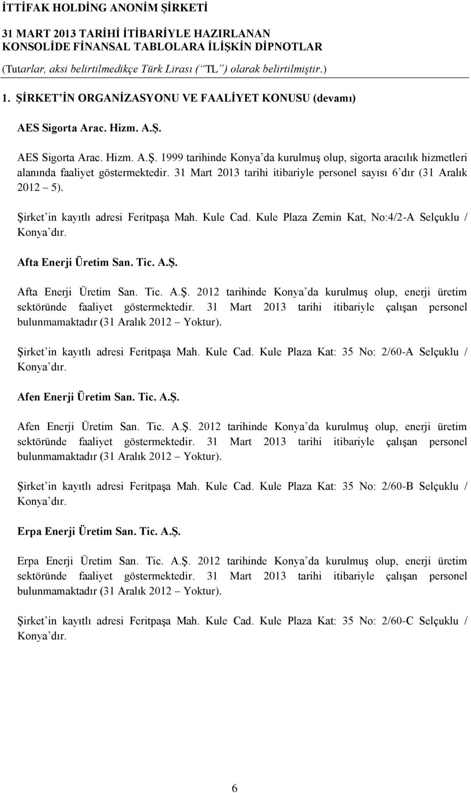 Tic. A.Ş. Afta Enerji Üretim San. Tic. A.Ş. 2012 tarihinde Konya da kurulmuş olup, enerji üretim sektöründe faaliyet göstermektedir.