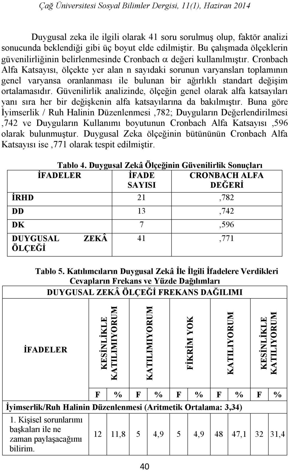 Cronbach Alfa Katsayısı, ölçekte yer alan n sayıdaki sorunun varyansları toplamının genel varyansa oranlanması ile bulunan bir ağırlıklı standart değişim ortalamasıdır.