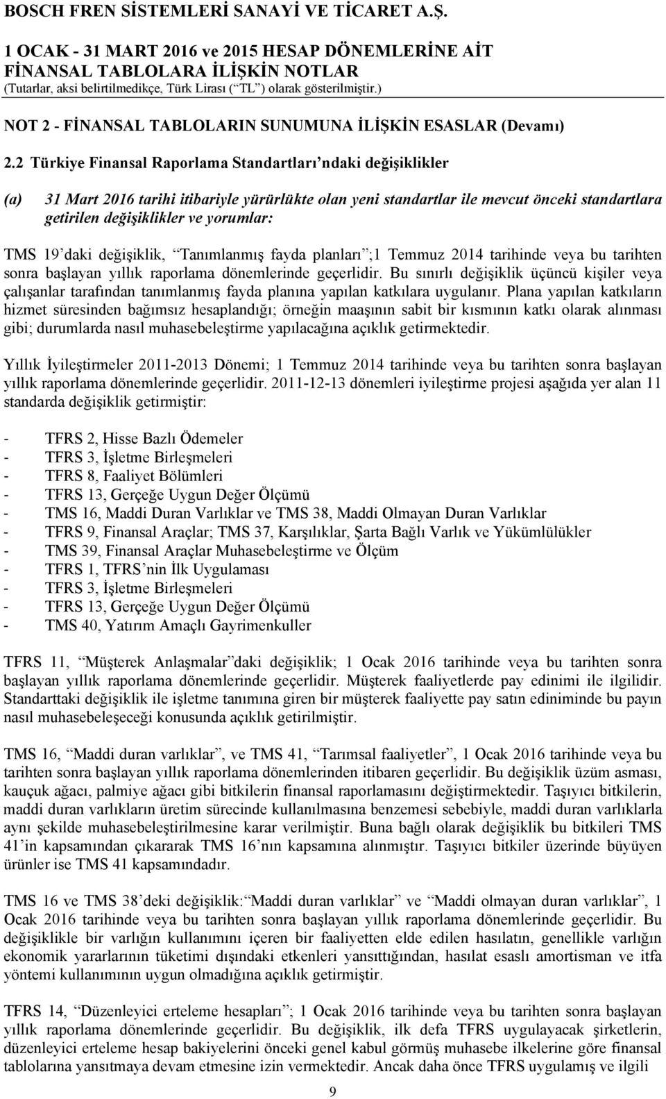 TMS 19 daki değişiklik, Tanımlanmış fayda planları ;1 Temmuz 2014 tarihinde veya bu tarihten sonra başlayan yıllık raporlama dönemlerinde geçerlidir.