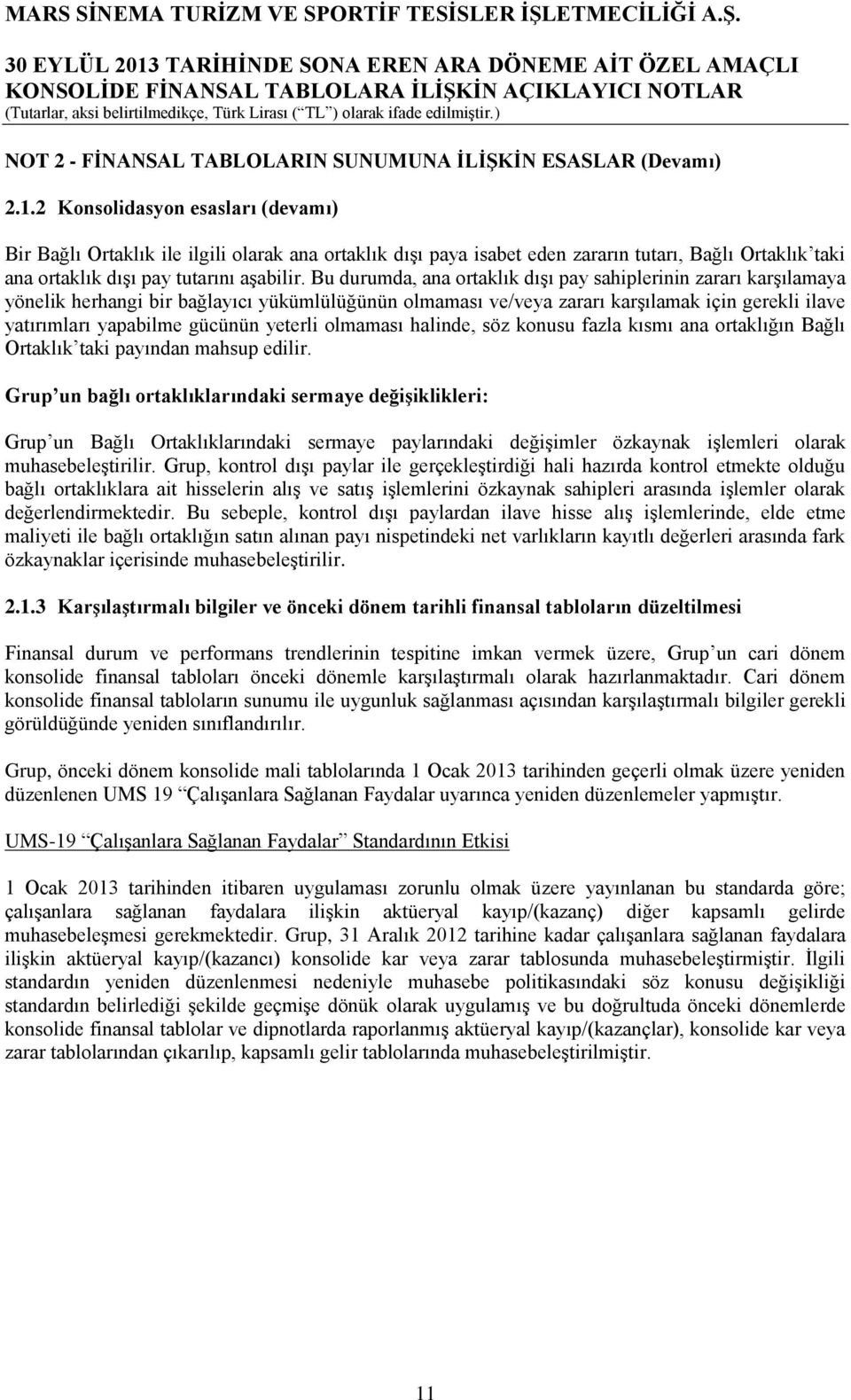 Bu durumda, ana ortaklık dışı pay sahiplerinin zararı karşılamaya yönelik herhangi bir bağlayıcı yükümlülüğünün olmaması ve/veya zararı karşılamak için gerekli ilave yatırımları yapabilme gücünün