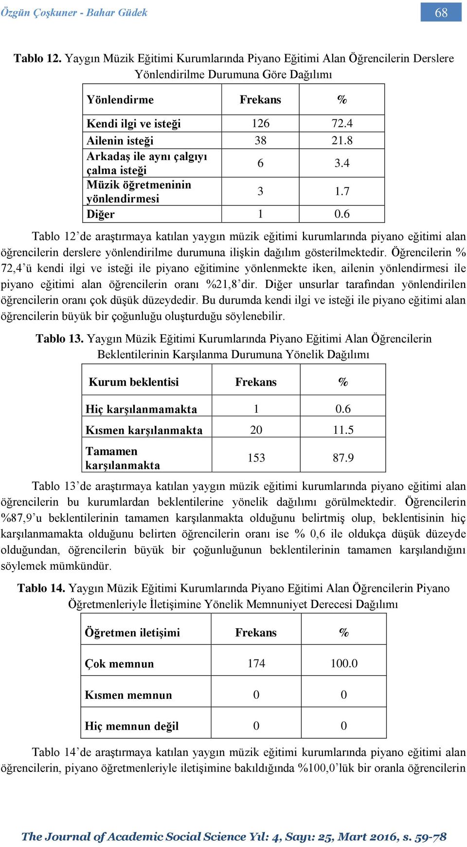 8 Arkadaş ile aynı çalgıyı çalma isteği 6 3.4 Müzik öğretmeninin yönlendirmesi 3 1.7 Diğer 1 0.