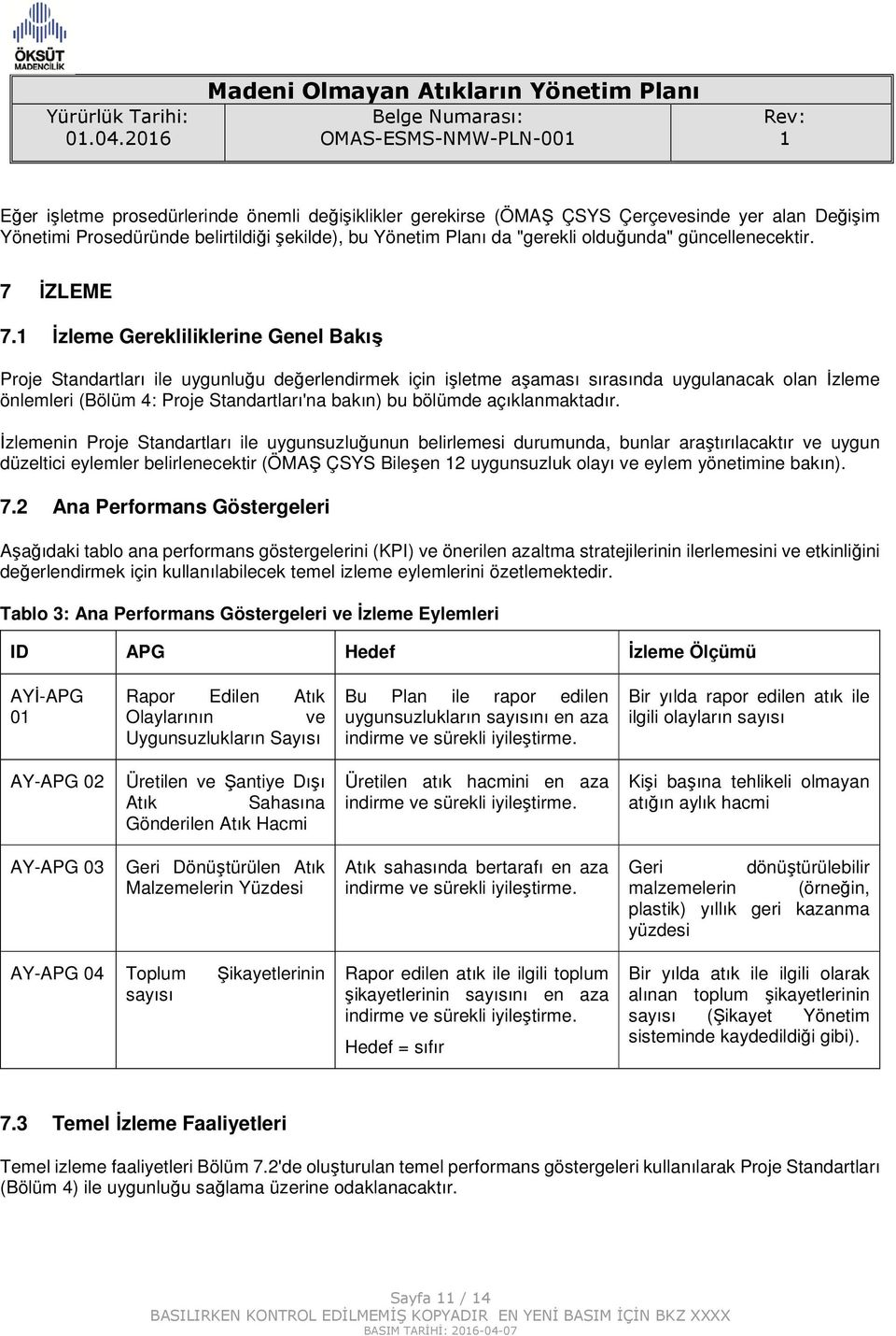 İzleme Gerekliliklerine Genel Bakış Proje Standartları ile uygunluğu değerlendirmek için işletme aşaması sırasında uygulanacak olan İzleme önlemleri (Bölüm 4: Proje Standartları'na bakın) bu bölümde