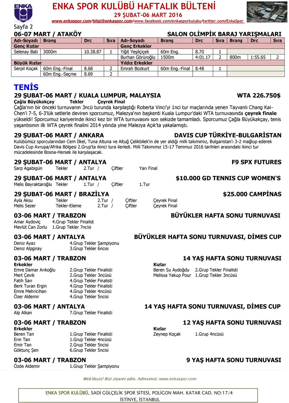 69 2 29 ŞUBAT-06 MART / KUALA LUMPUR, MALAYSIA WTA 226.