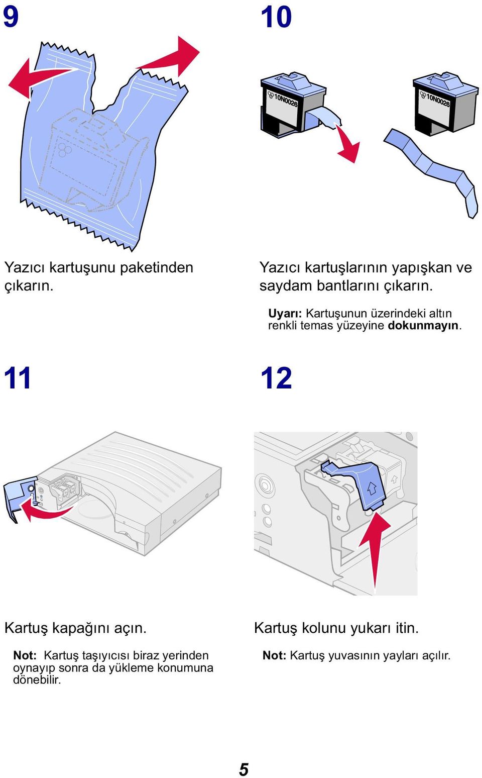 Uyarı: Kartuşunun üzerindeki altın renkli temas yüzeyine dokunmayın.