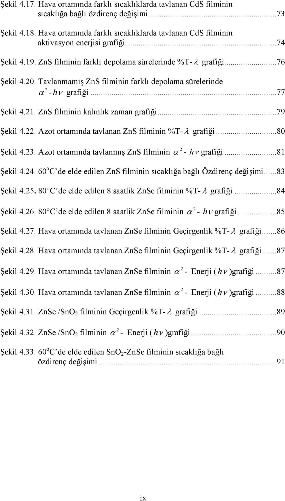 Tavlanmamış ZnS filminin farklı depolama sürelerinde 2 α - h ν grafiği...77 Şekil 4.21. ZnS filminin kalınlık zaman grafiği...79 Şekil 4.22. Azot ortamında tavlanan ZnS filminin %T- λ grafiği.