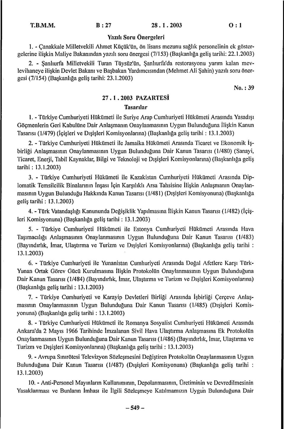 Şanlıurfa Milletvekili Turan Tüysüz'ün, Şanlıurfa'da restorasyonu yarım kalan mevlevihaneye ilişkin Devlet Bakanı ve Başbakan Yardımcısından (Mehmet Ali Şahin) yazılı soru önergesi (7/154)