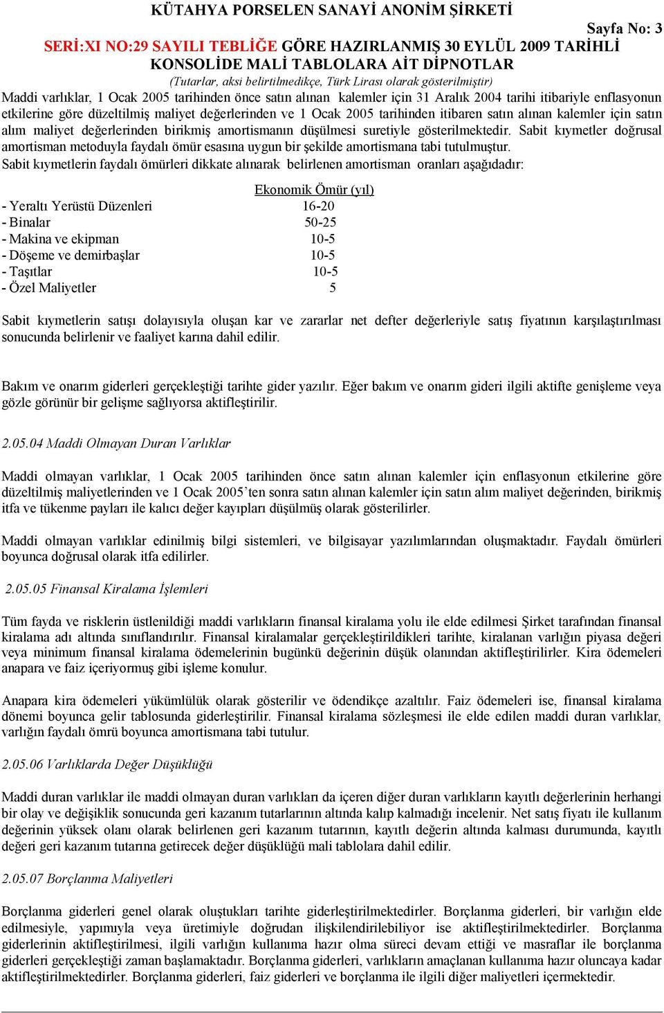 Sabit kıymetler doğrusal amortisman metoduyla faydalı ömür esasına uygun bir şekilde amortismana tabi tutulmuştur.