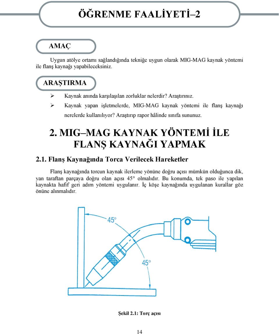 AraĢtırıp rapor hâlinde sınıfa sununuz. 2. MIG MAG KAYNAK YÖNTEMĠ ĠLE FLANġ KAYNAĞI YAPMAK 2.1.