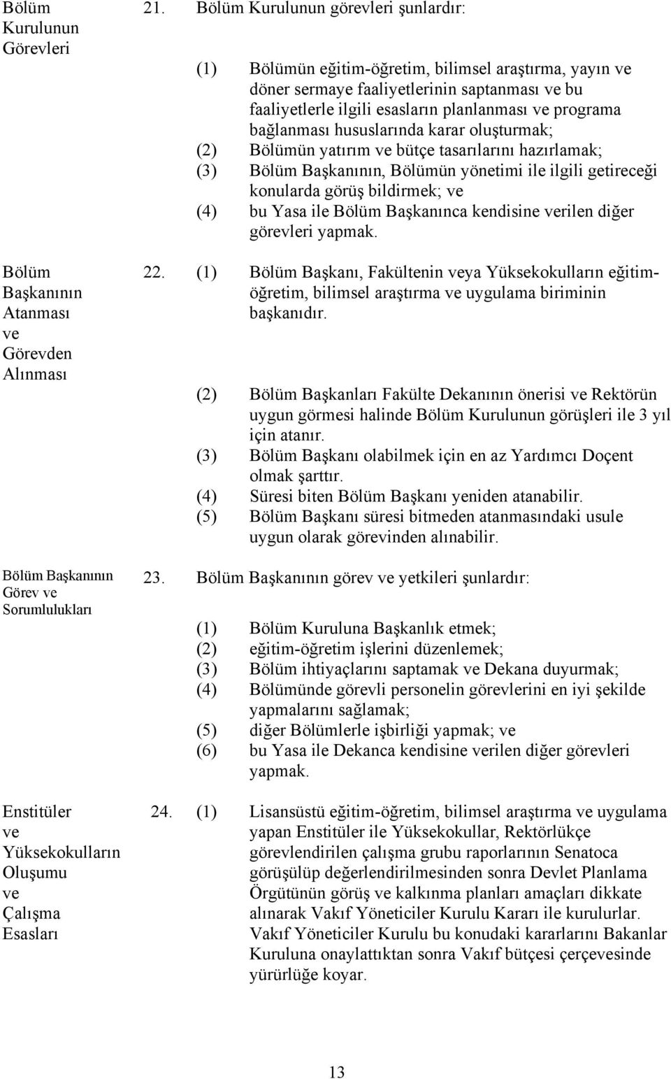 bağlanması hususlarında karar oluşturmak; (2) Bölümün yatırım ve bütçe tasarılarını hazırlamak; (3) Bölüm Başkanının, Bölümün yönetimi ile ilgili getireceği konularda görüş bildirmek; ve (4) bu Yasa