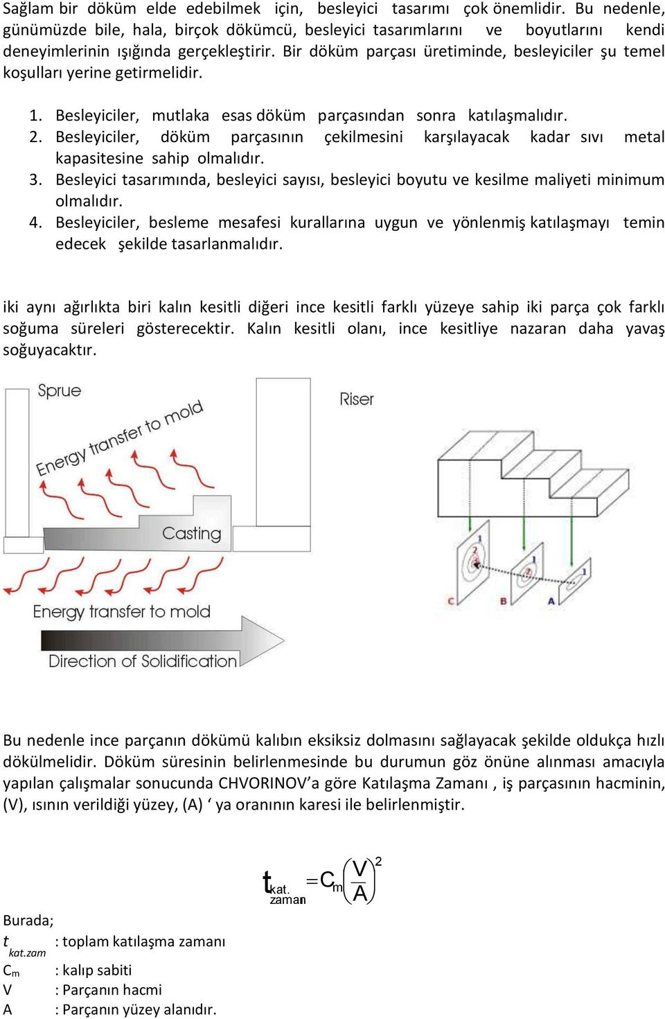 Bir döküm parçası üreiminde, besleyiciler şu emel koşulları yerine geirmelidir. 1. Besleyiciler, mulaka esas döküm parçasından sonra kaılaşmalıdır.