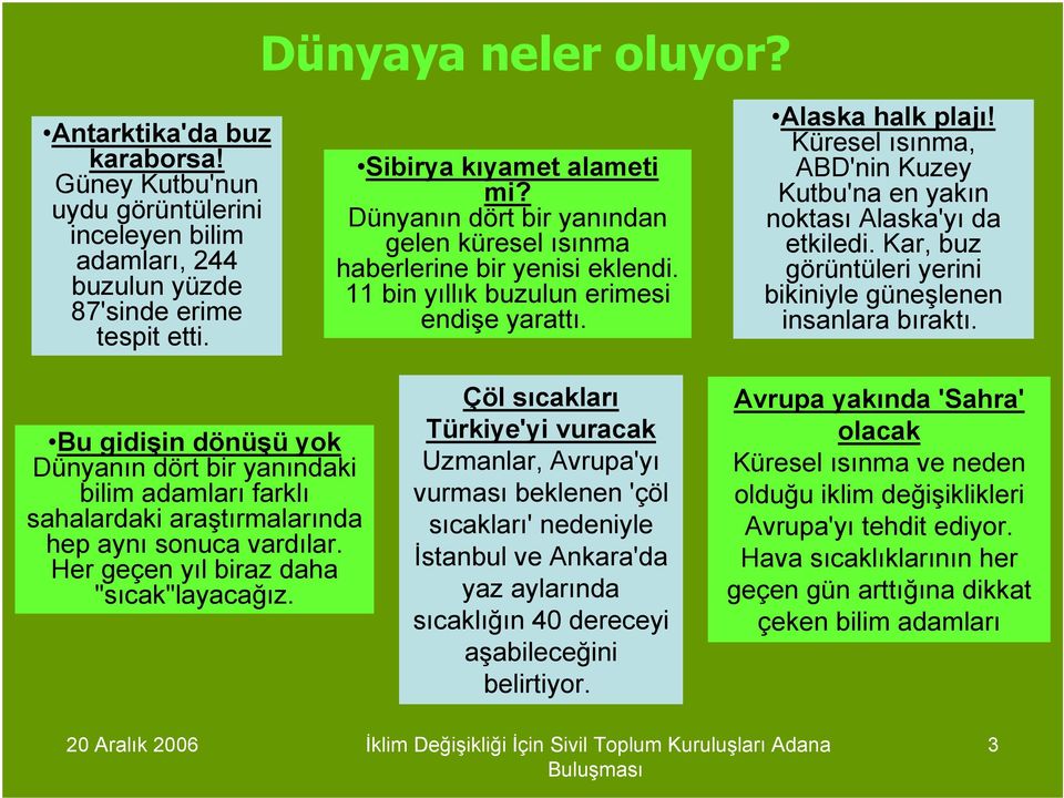 Küresel ısınma, ABD'nin Kuzey Kutbu'na en yakın noktası Alaska'yı da etkiledi. Kar, buz görüntüleri yerini bikiniyle güneşlenen insanlara bıraktı.