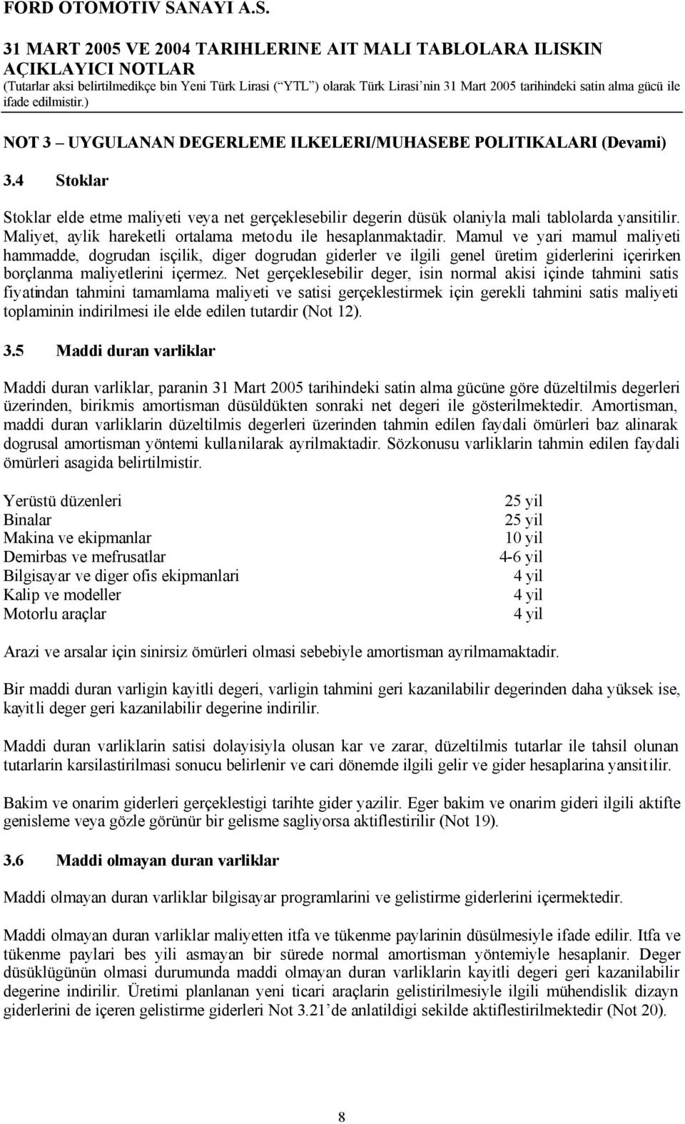 Mamul ve yari mamul maliyeti hammadde, dogrudan isçilik, diger dogrudan giderler ve ilgili genel üretim giderlerini içerirken borçlanma maliyetlerini içermez.