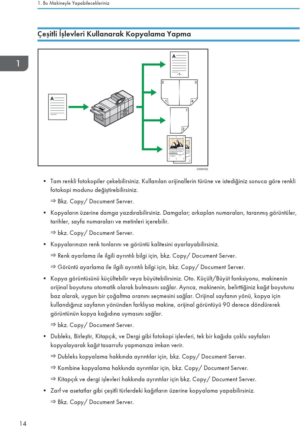 Damgalar; arkaplan numaraları, taranmış görüntüler, tarihler, sayfa numaraları ve metinleri içerebilir. bkz. Copy/ Document Server.