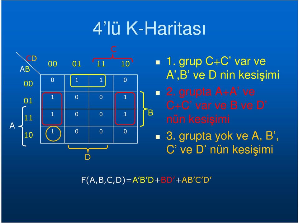 grup C+C var ve A,B ve D nin kesişimi 2.