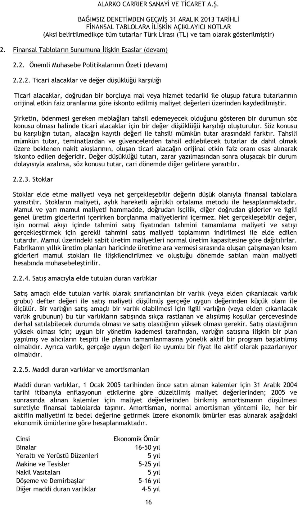 Şirketin, ödenmesi gereken meblağları tahsil edemeyecek olduğunu gösteren bir durumun söz konusu olması halinde ticari alacaklar için bir değer düşüklüğü karşılığı oluşturulur.