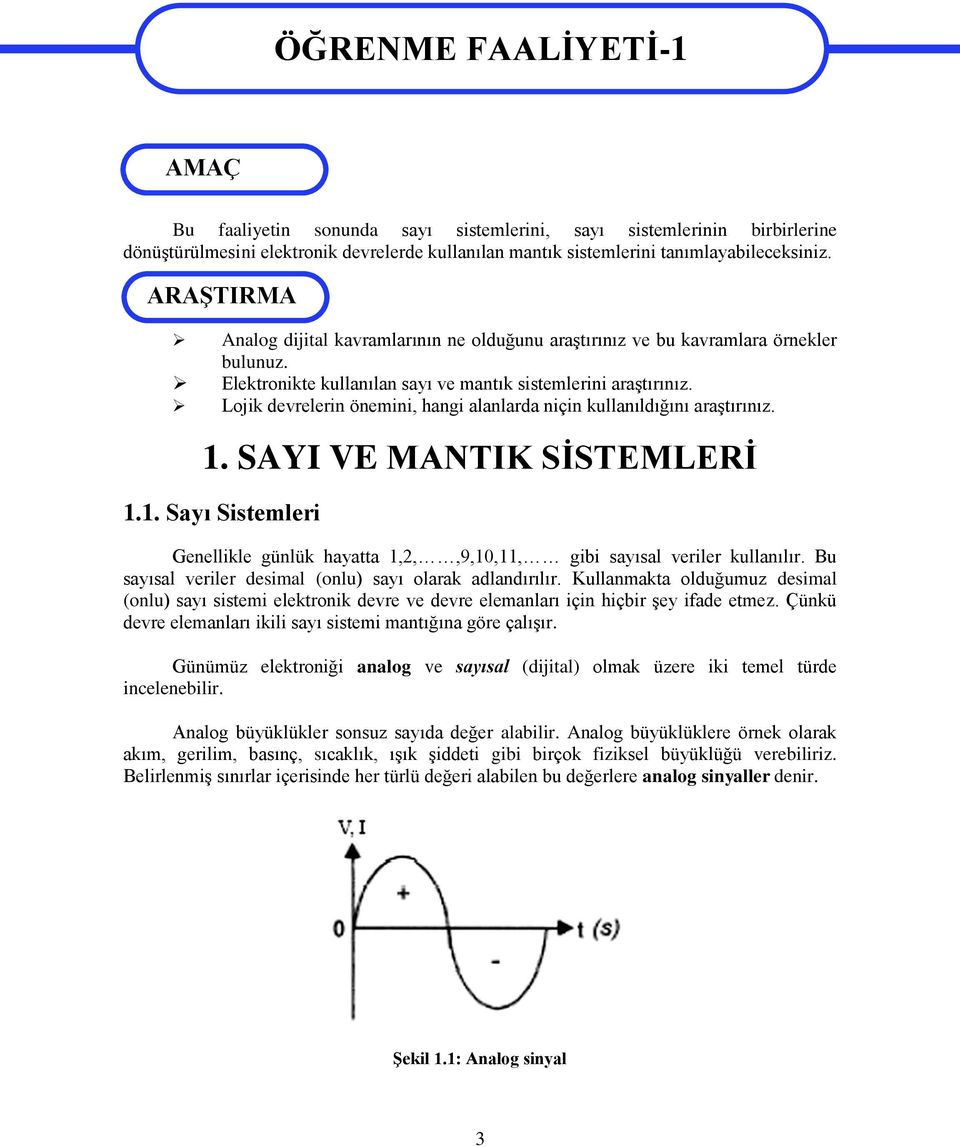 Lojik devrelerin önemini, hangi alanlarda niçin kullanıldığını araştırınız. 1. SAYI VE MANTIK SİSTEMLERİ 1.1. Sayı Sistemleri Genellikle günlük hayatta 1,2,,9,10,11, gibi sayısal veriler kullanılır.