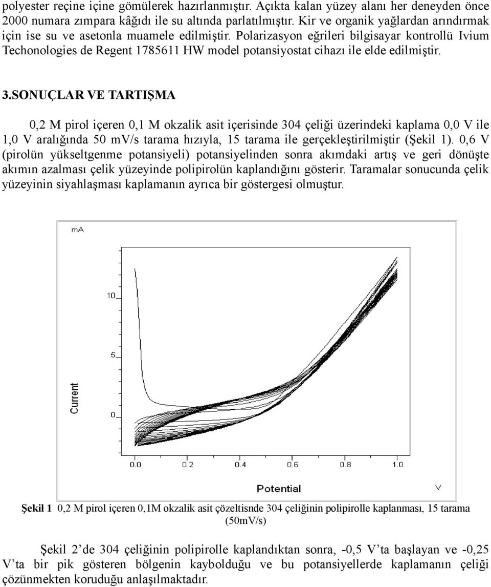 Polarizasyon eğrileri bilgisayar kontrollü Ivium Techonologies de Regent 1785611 HW model potansiyostat cihazı ile elde edilmiştir. 3.