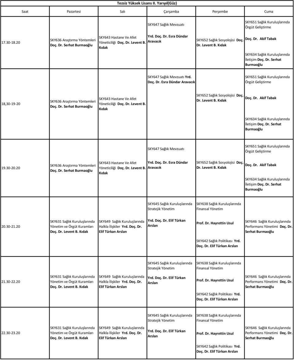 Dr. Levent B. Doç. Dr. Doç. Dr. SKY647 Sağlık Mevzuatı SKY643 Hastane Ve Afet Doç. Dr. Levent B. Doç. Dr. Yrd.