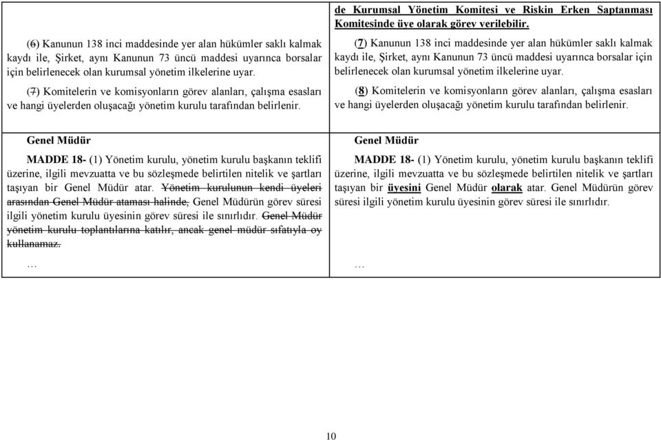 de Kurumsal Yönetim Komitesi ve Riskin Erken Saptanması Komitesinde üye olarak görev verilebilir.