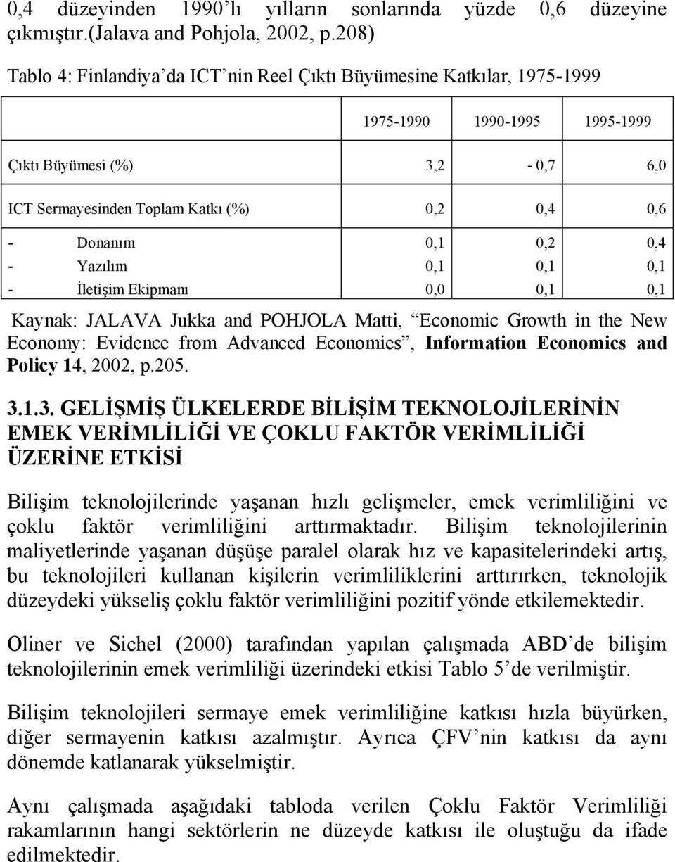 Yazılım - İletişim Ekipmanı Kaynak: JALAVA Jukka and POHJOLA Matti, Economic Growth in the New Economy: Evidence from Advanced Economies, Information Economics and Policy 14, 2002, p.205. 3.