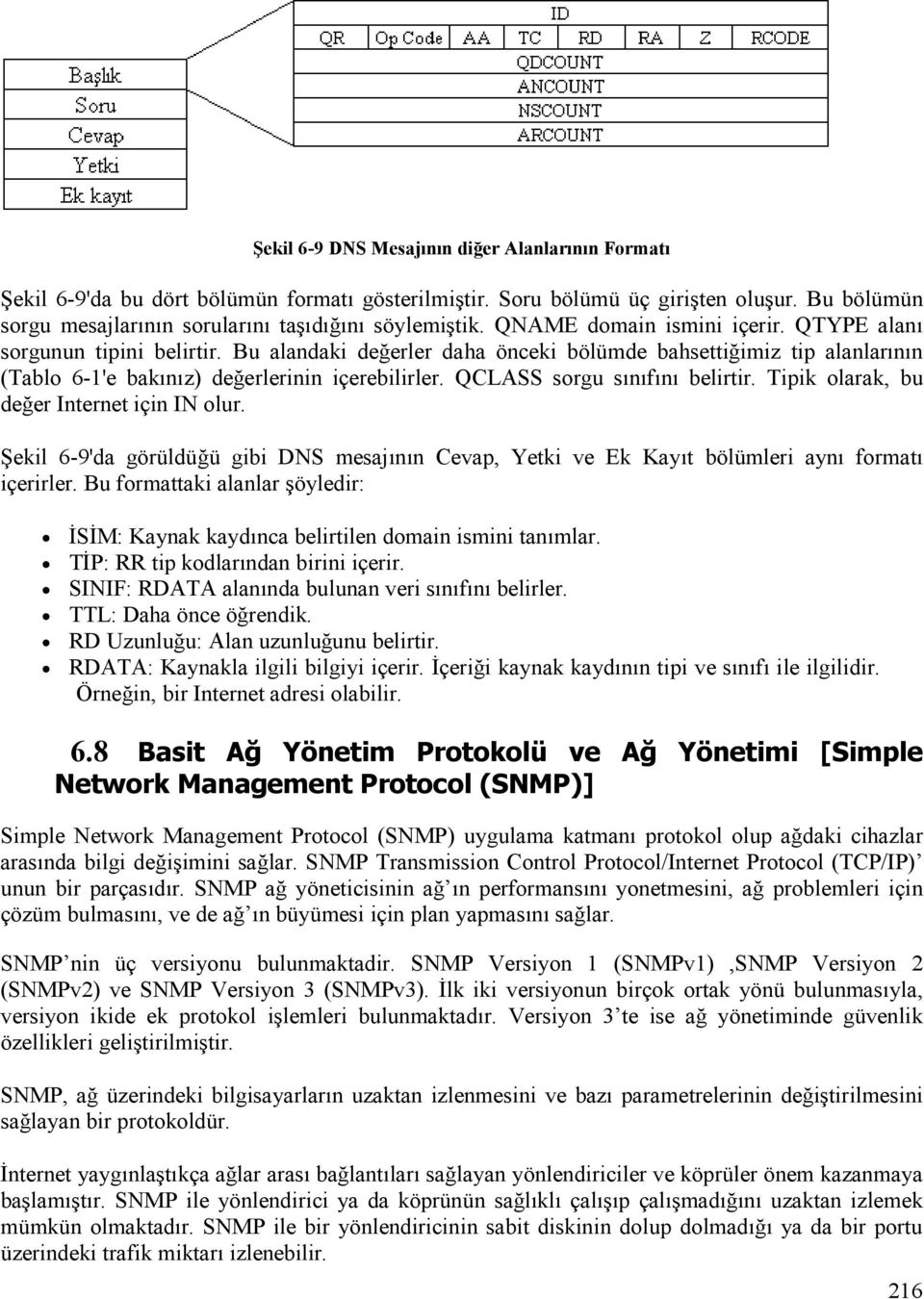 QCLASS sorgu sınıfını belirtir. Tipik olarak, bu değer Internet için IN olur. Şekil 6-9'da görüldüğü gibi DNS mesajının Cevap, Yetki ve Ek Kayıt bölümleri aynı formatı içerirler.