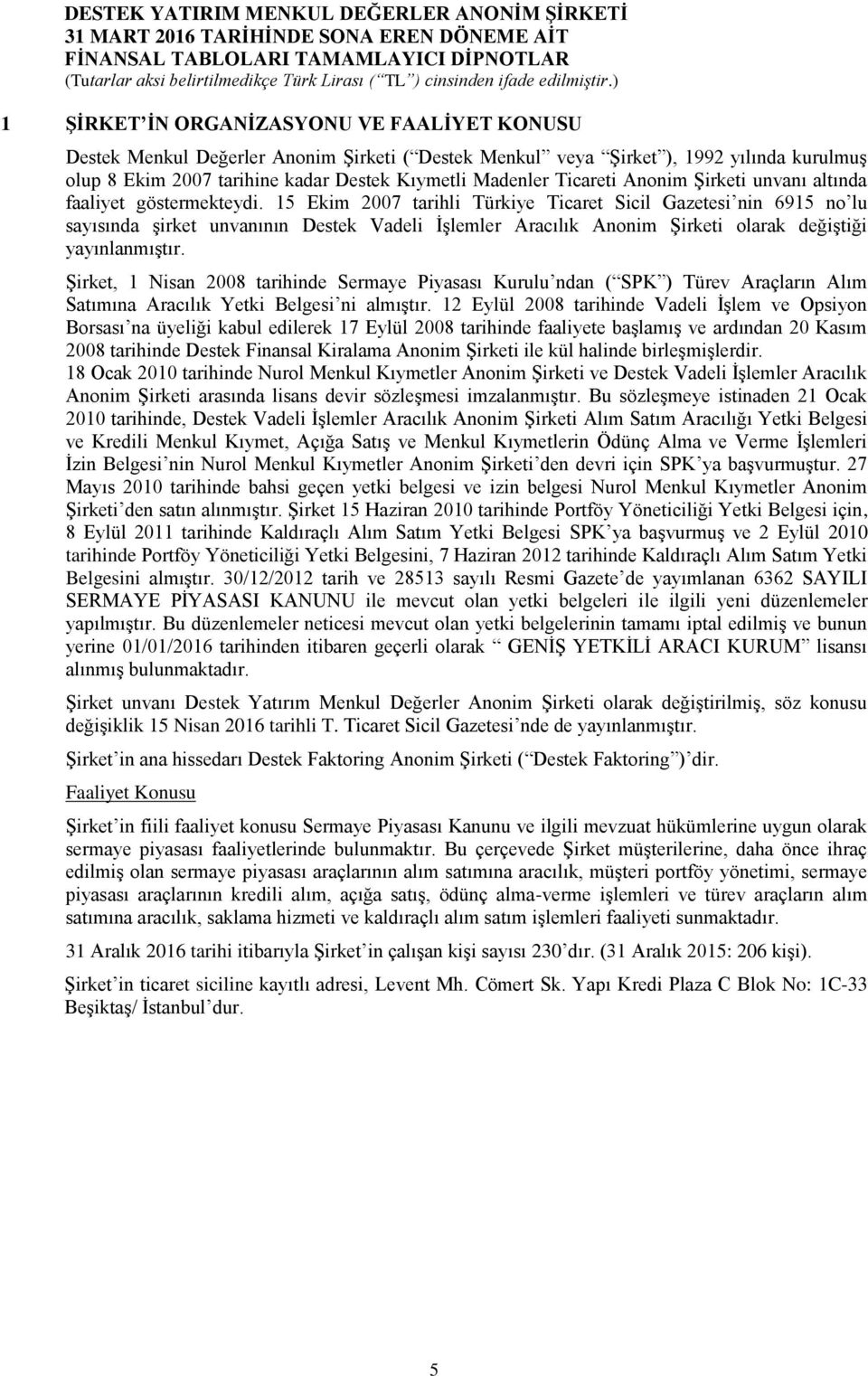 15 Ekim 2007 tarihli Türkiye Ticaret Sicil Gazetesi nin 6915 no lu sayısında şirket unvanının Destek Vadeli İşlemler Aracılık Anonim Şirketi olarak değiştiği yayınlanmıştır.