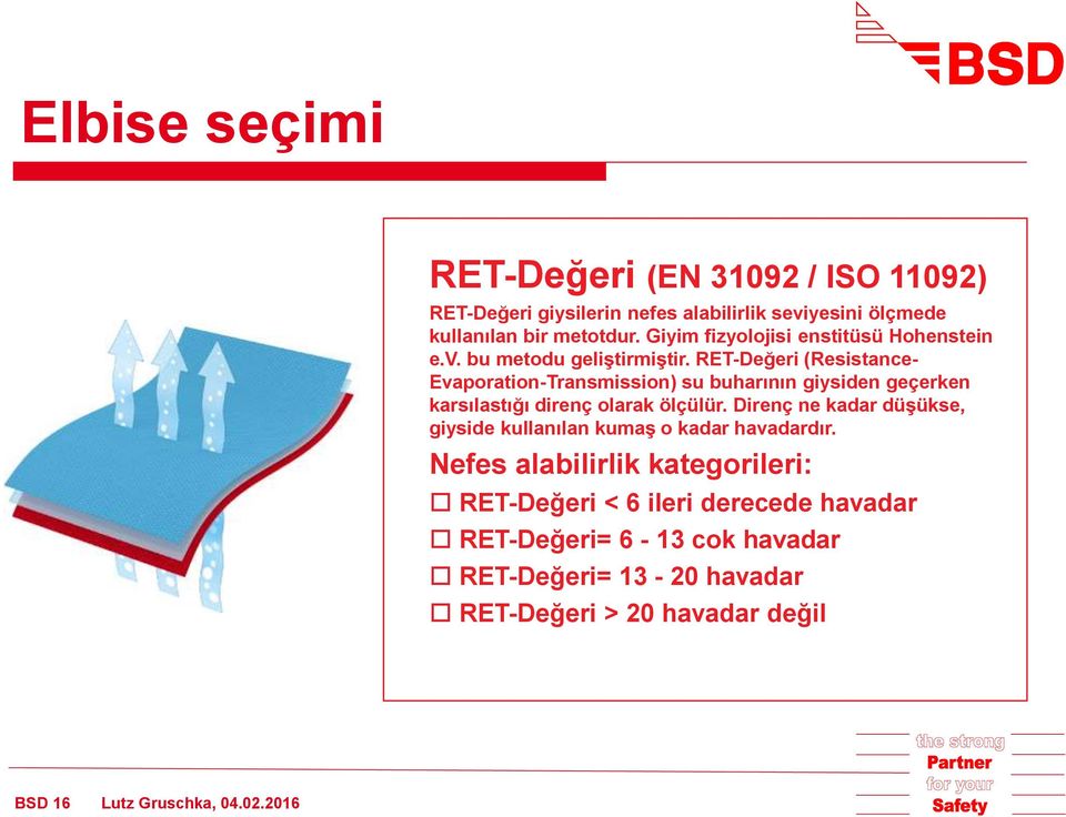 RET-Değeri (Resistance- Evaporation-Transmission) su buharının giysiden geçerken karsılastığı direnç olarak ölçülür.