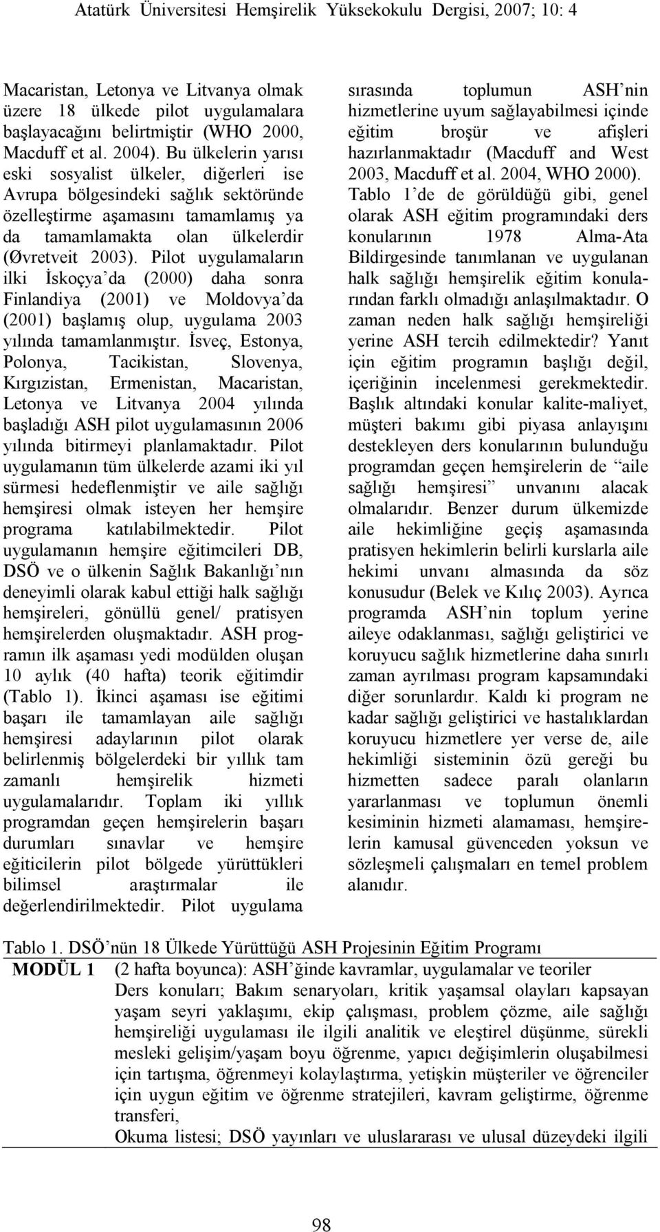 Pilot uygulamaların ilki İskoçya da (2000) daha sonra Finlandiya (2001) ve Moldovya da (2001) başlamış olup, uygulama 2003 yılında tamamlanmıştır.