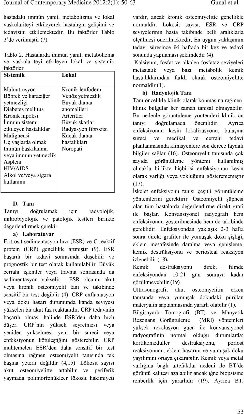 Sistemik Lokal Malnutrüsyon Böbrek ve karaciğer yetmezliği Diabetes mellitus Kronik hipoksi İmmün sistemi etkileyen hastalıklar Malignensi Uç yaşlarda olmak İmmün baskılanma veya immün yetmezlik