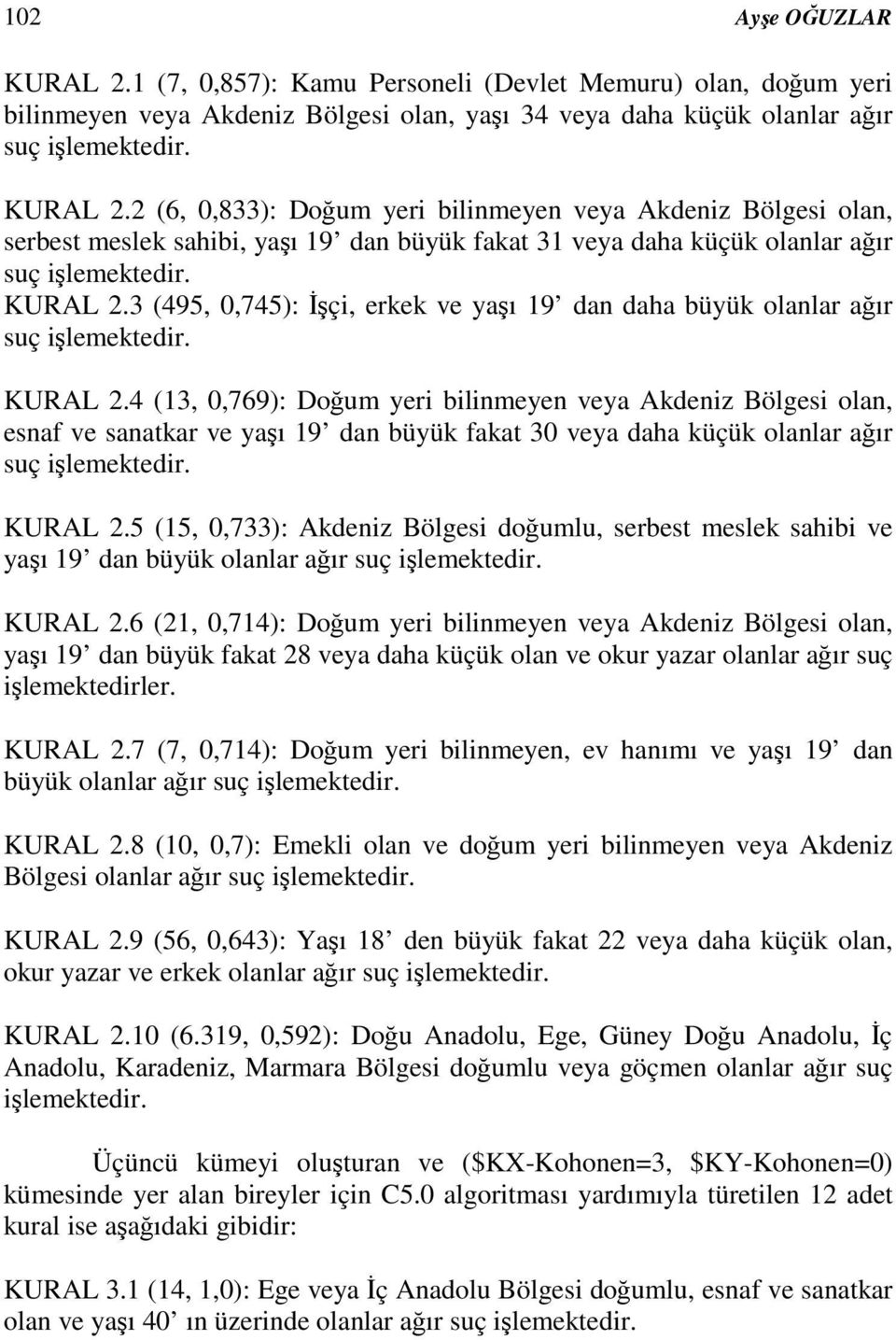 4 (13, 0,769): Doum yeri bilinmeyen veya Akdeniz Bölgesi olan, esnaf ve sanatkar ve yaı 19 dan büyük fakat 30 veya daha küçük olanlar aır suç ilemektedir. KURAL 2.