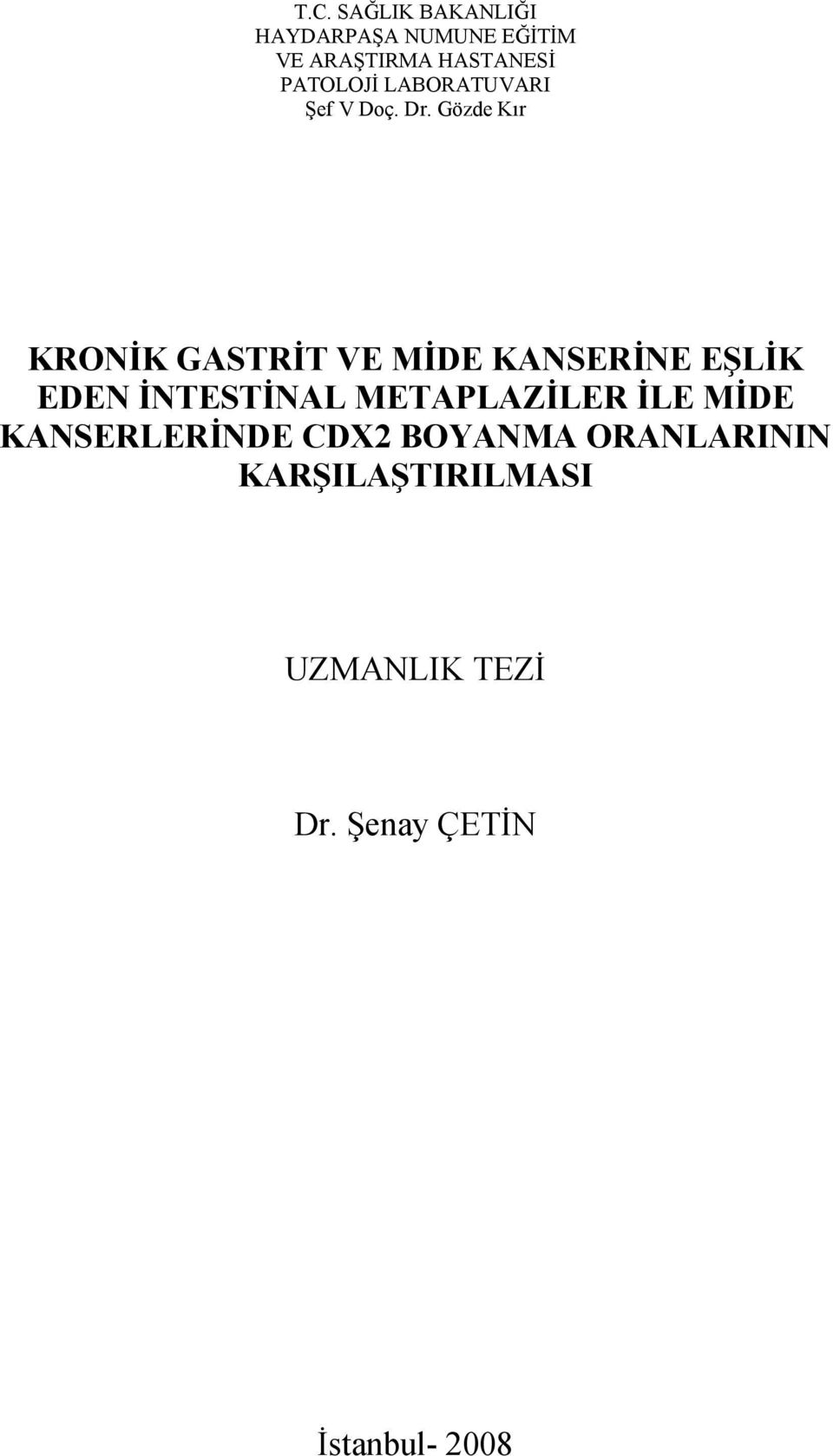 Gözde Kır KRONİK GASTRİT VE MİDE KANSERİNE EŞLİK EDEN İNTESTİNAL