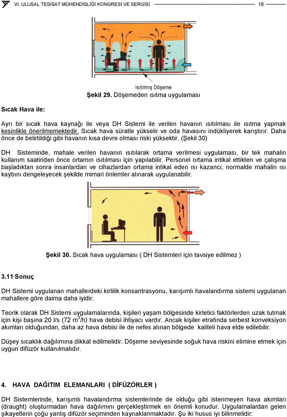 (Şekil 30) DH Sisteminde, mahale verilen havanın ısıtılarak ortama verilmesi uygulaması, bir tek mahalin kullanım saatinden önce ortamın ısıtılması için yapılabilir.