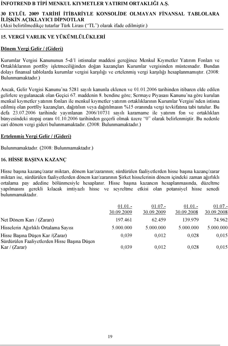 (2008: Bulunmamaktadır.) Ancak, Gelir Vergisi Kanunu na 5281 sayılı kanunla eklenen ve 01.01.2006 tarihinden itibaren elde edilen gelirlere uygulanacak olan Geçici 67. maddenin 8.