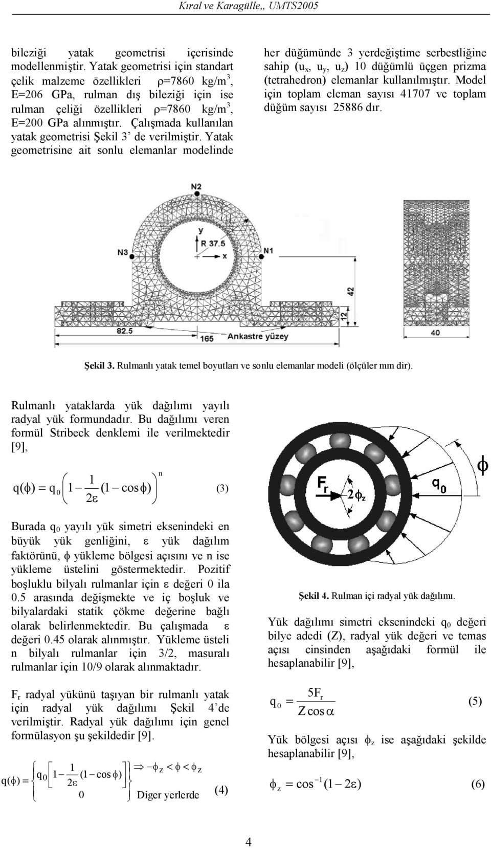 Çal;>mada kullan;lan yatak geometrisi Pekil de verilmi>tir.